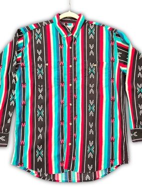 Men's Western Multicolor Striped Button-Down Shirt